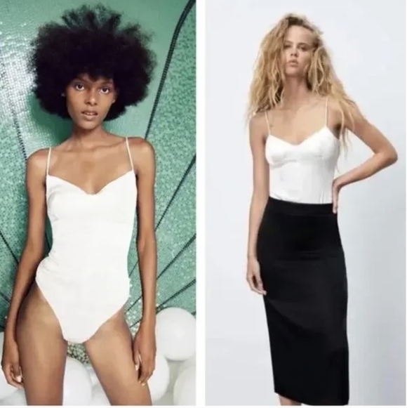 Zara Satin Bustier White Bodysuit Size Small NWT - Picture 2 of 12